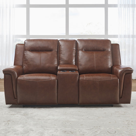 Avery - Loveseat With Console P2 - Cognac - Hornell Furniture Outlet
