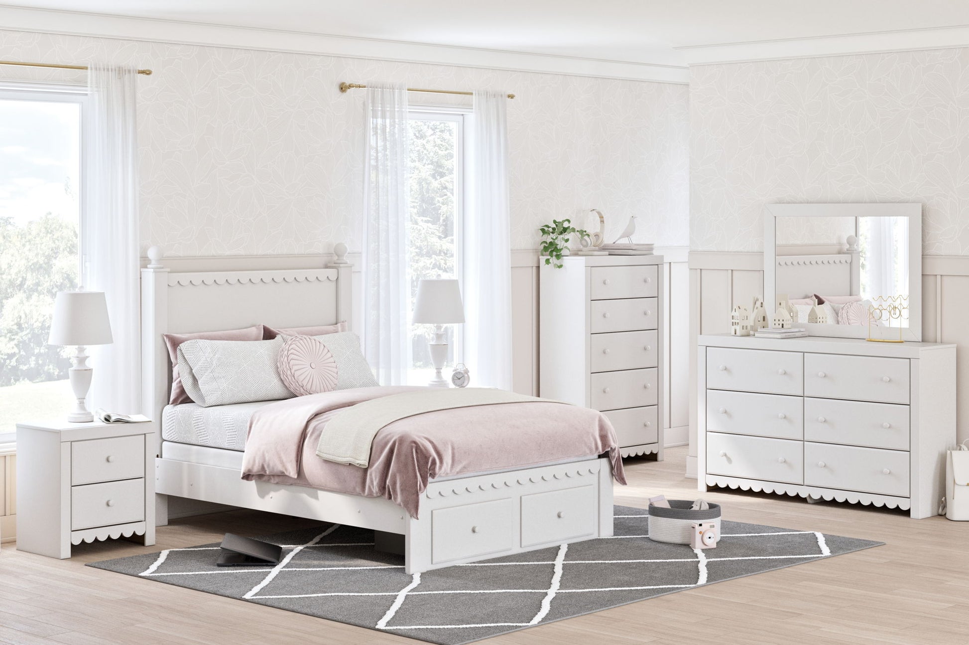 Mollviney - White - Dresser And Mirror - Hornell Furniture Outlet