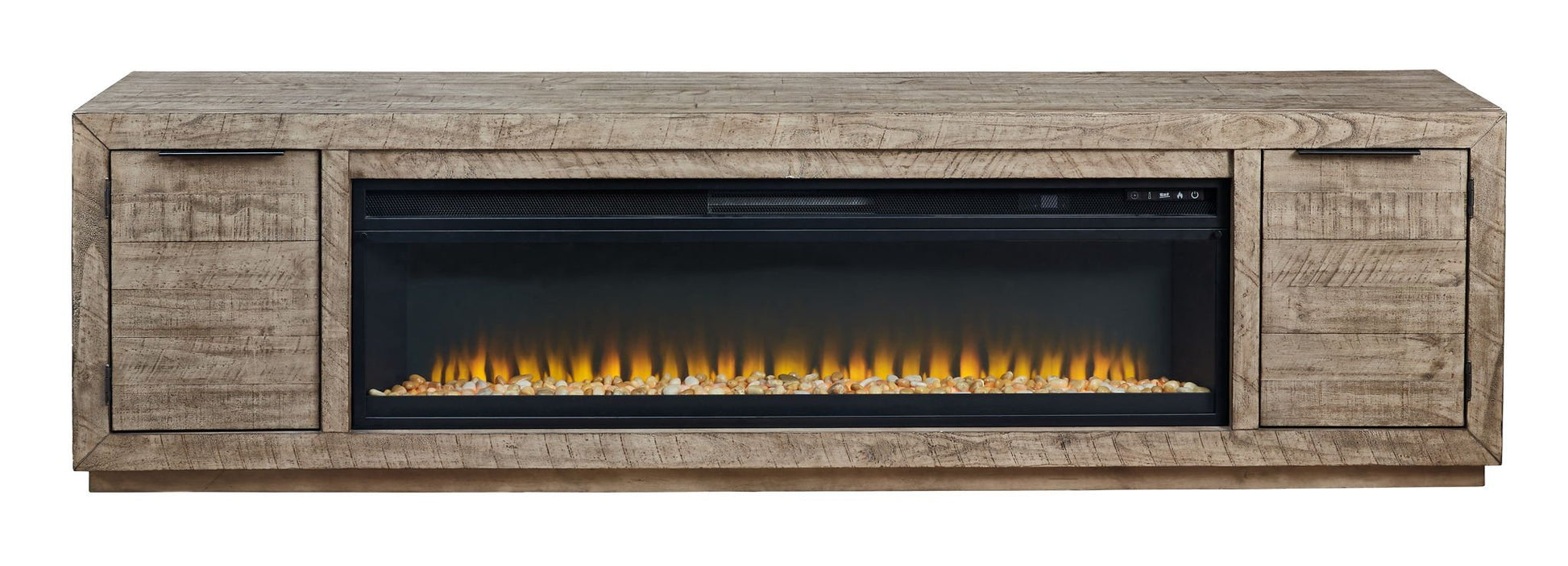 Krystanza - Weathered Gray - TV Stand with Wide Fireplace Insert - Hornell Furniture Outlet