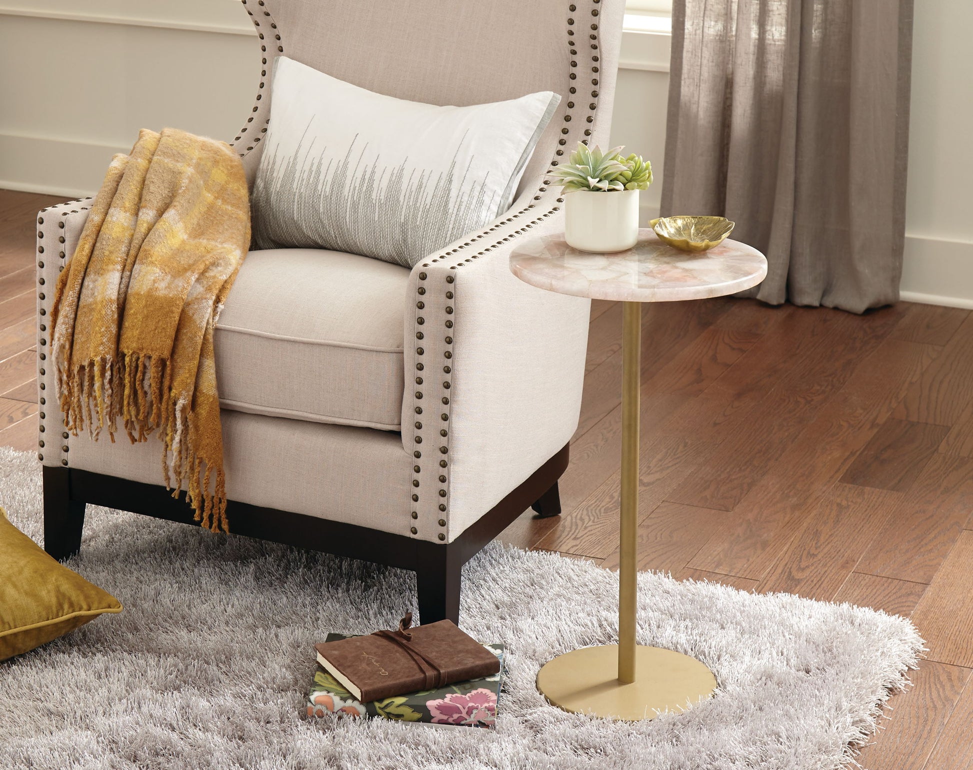 Rosie - Rose Quartz Top Chairside Table - Beige - Hornell Furniture Outlet