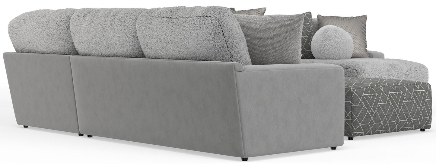 Canyon - 4 Piece Sectional With Cuddler Seat Cushions, Included Accent Pillows And Cocktail Ottoman (Right Side Facing Chaise) - Platinum - Hornell Furniture Outlet