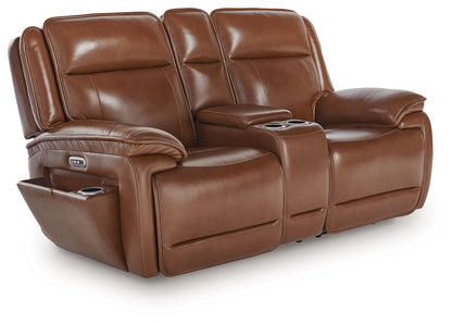 Healy Pier - Chocolate - Power Reclining Loveseat With Console / Adj Headrest - Hornell Furniture Outlet