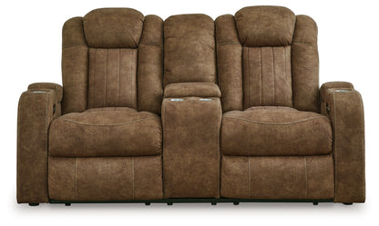Wolfridge - Brindle - Power Reclining Loveseat With Console /Adj Hdrst - Hornell Furniture Outlet