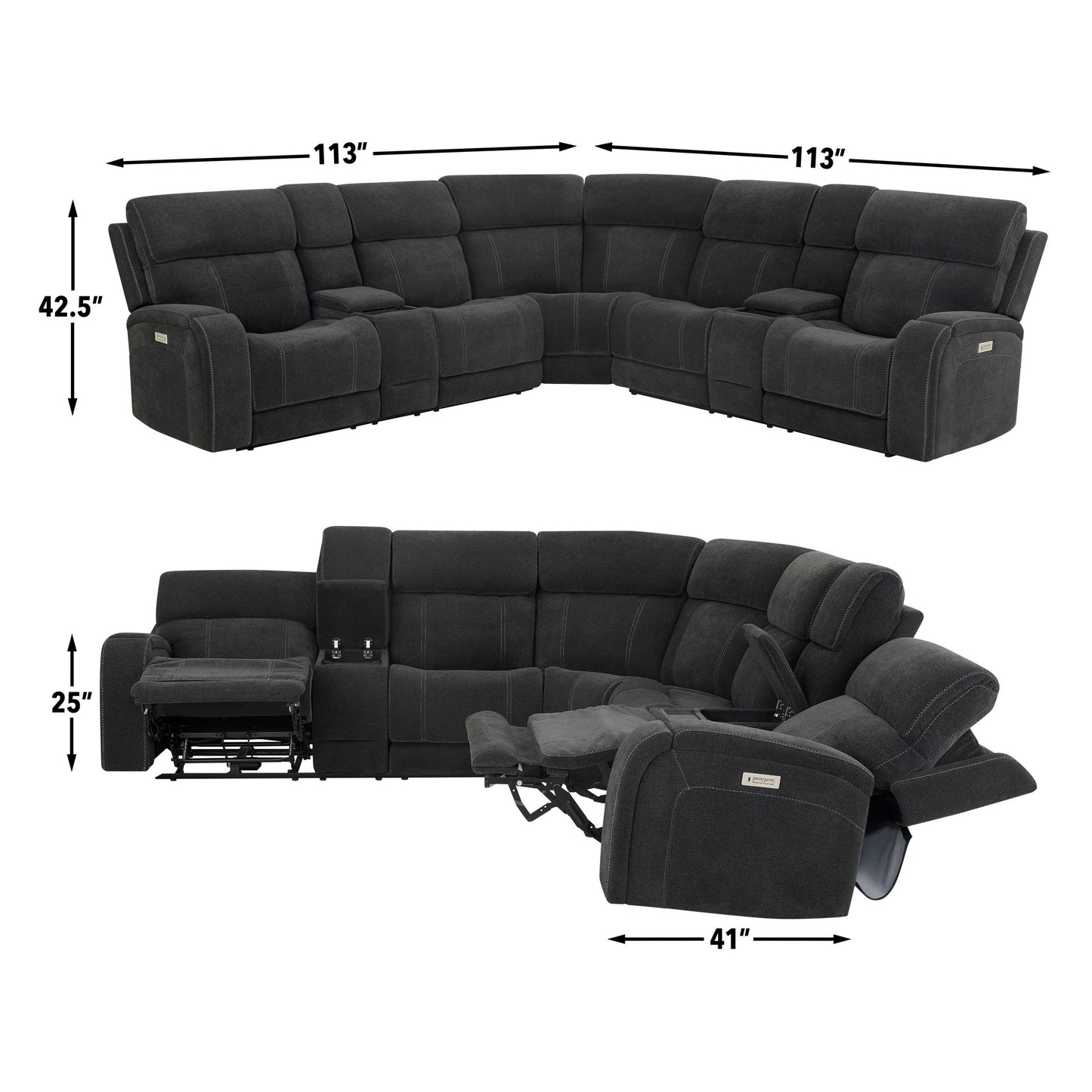 Seattle - 3 Piece Sectional - Gray - Hornell Furniture Outlet