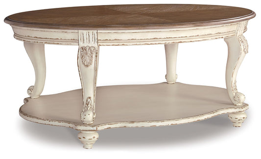 Realyn - Oval Cocktail Table - White / Brown - Hornell Furniture Outlet