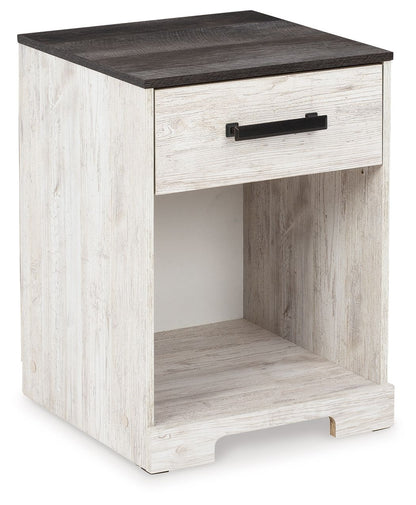 Shawburn - One Drawer Night Stand - Open Cubby - White / Black / Gray - Hornell Furniture Outlet