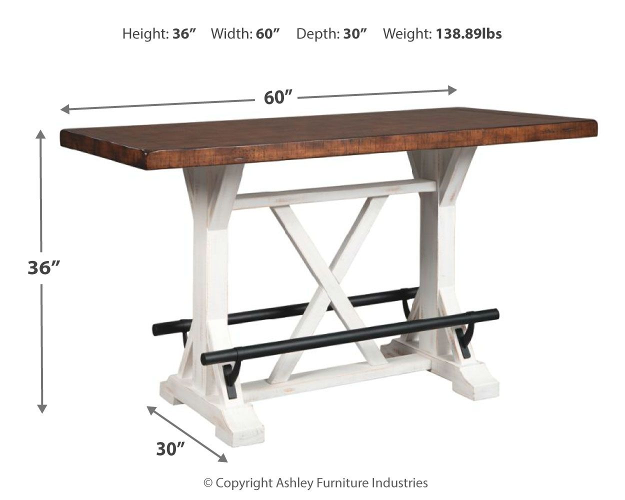 Valebeck - White / Brown - Rectangular Dining Room Counter Table - Hornell Furniture Outlet