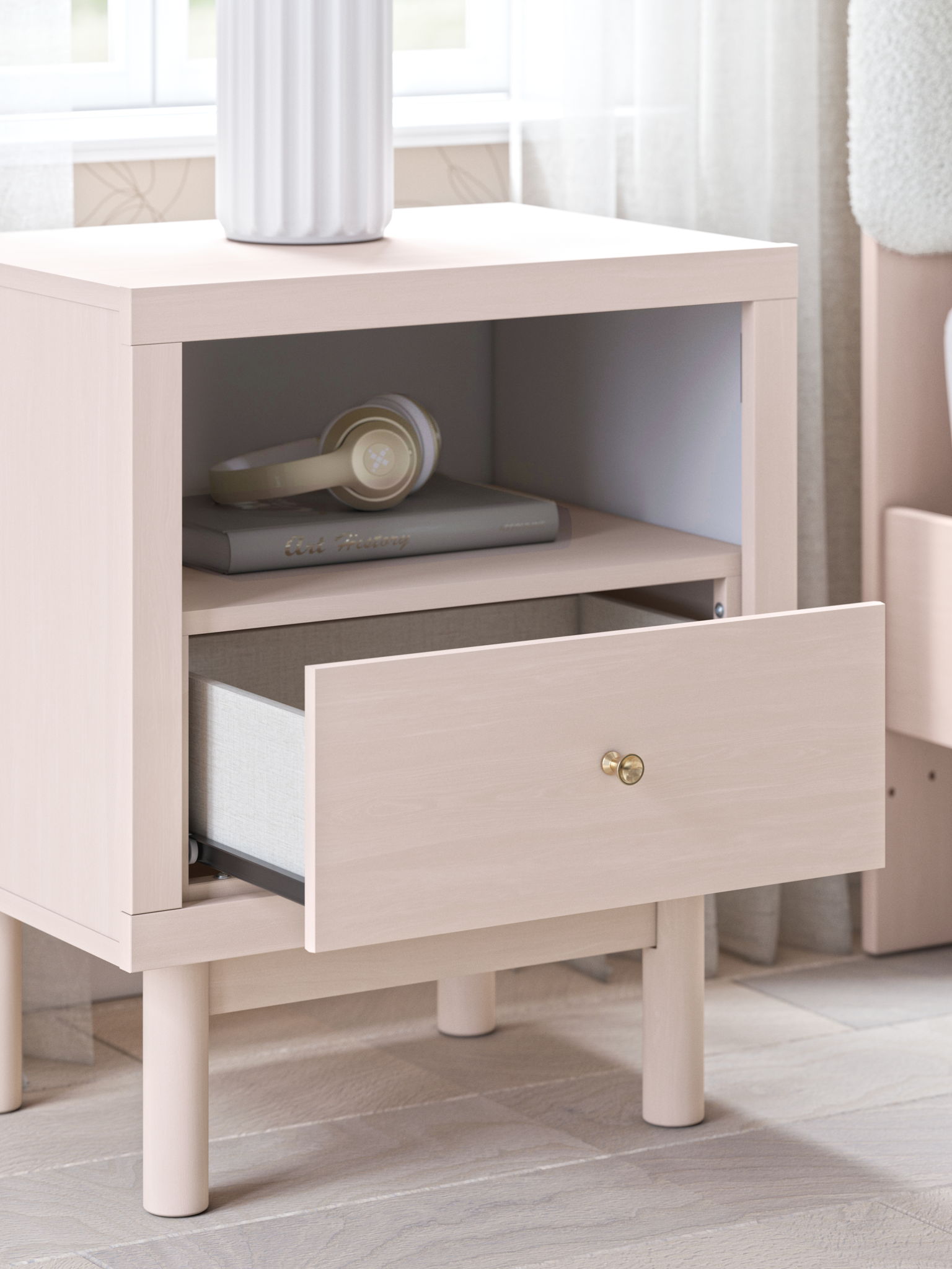 Wistenpine - Blush - One Drawer Night Stand - Hornell Furniture Outlet