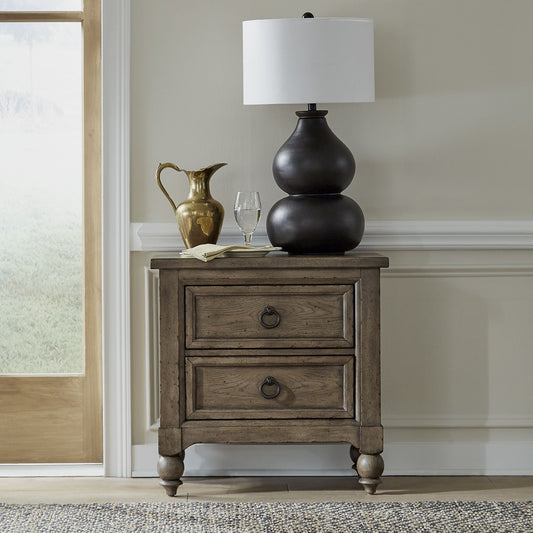 Americana Farmhouse - 2 Drawer Night Stand With Charging Station - Hornell Furniture Outlet