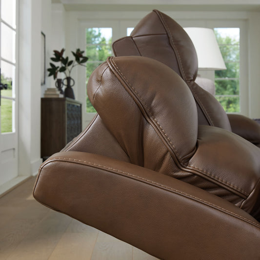 Vonryan - Tobacco - Power Reclining Loveseat With Console / Adj Headrest - Hornell Furniture Outlet