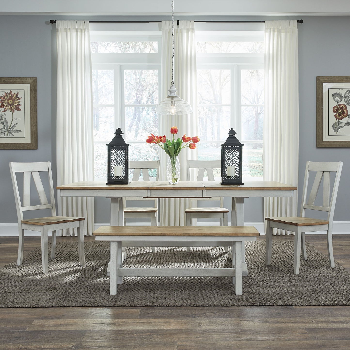 Lindsey Farm - Trestle Table Set - Hornell Furniture Outlet
