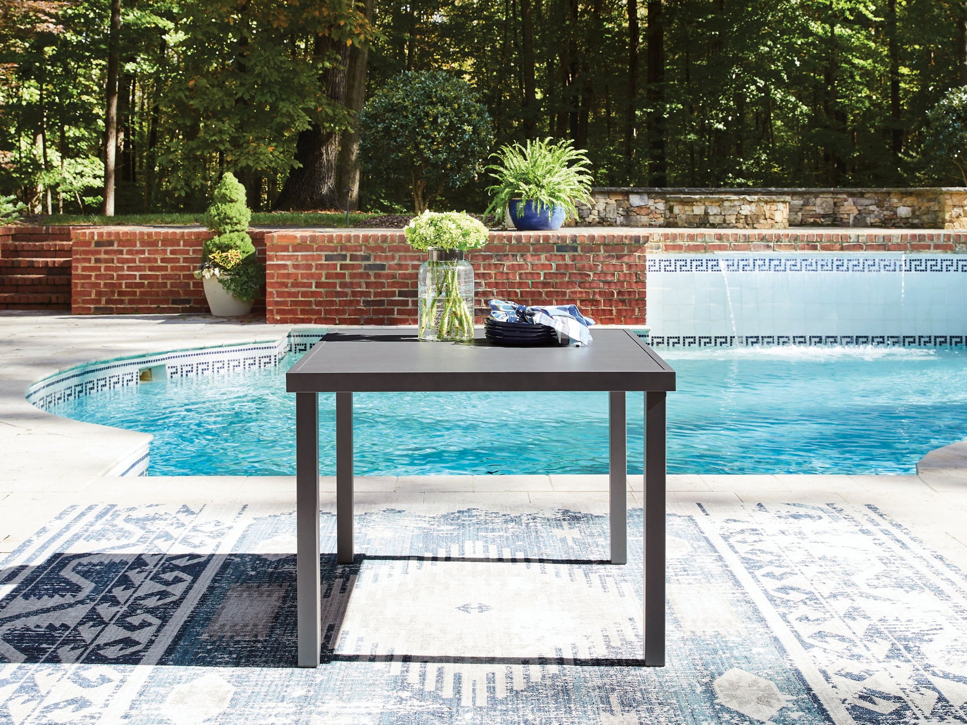 Rocky Creek - Square Dining Table With Umbrella Option - Gray - Hornell Furniture Outlet