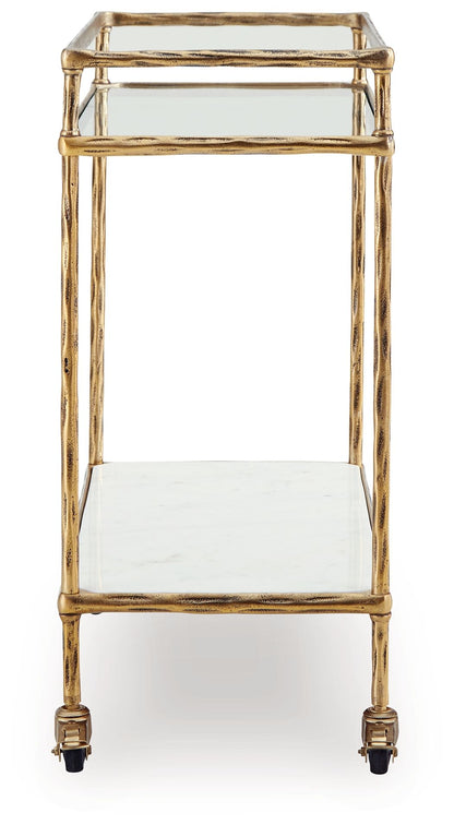 Plattfield - Antique Gold Finish - Bar Cart - Hornell Furniture Outlet