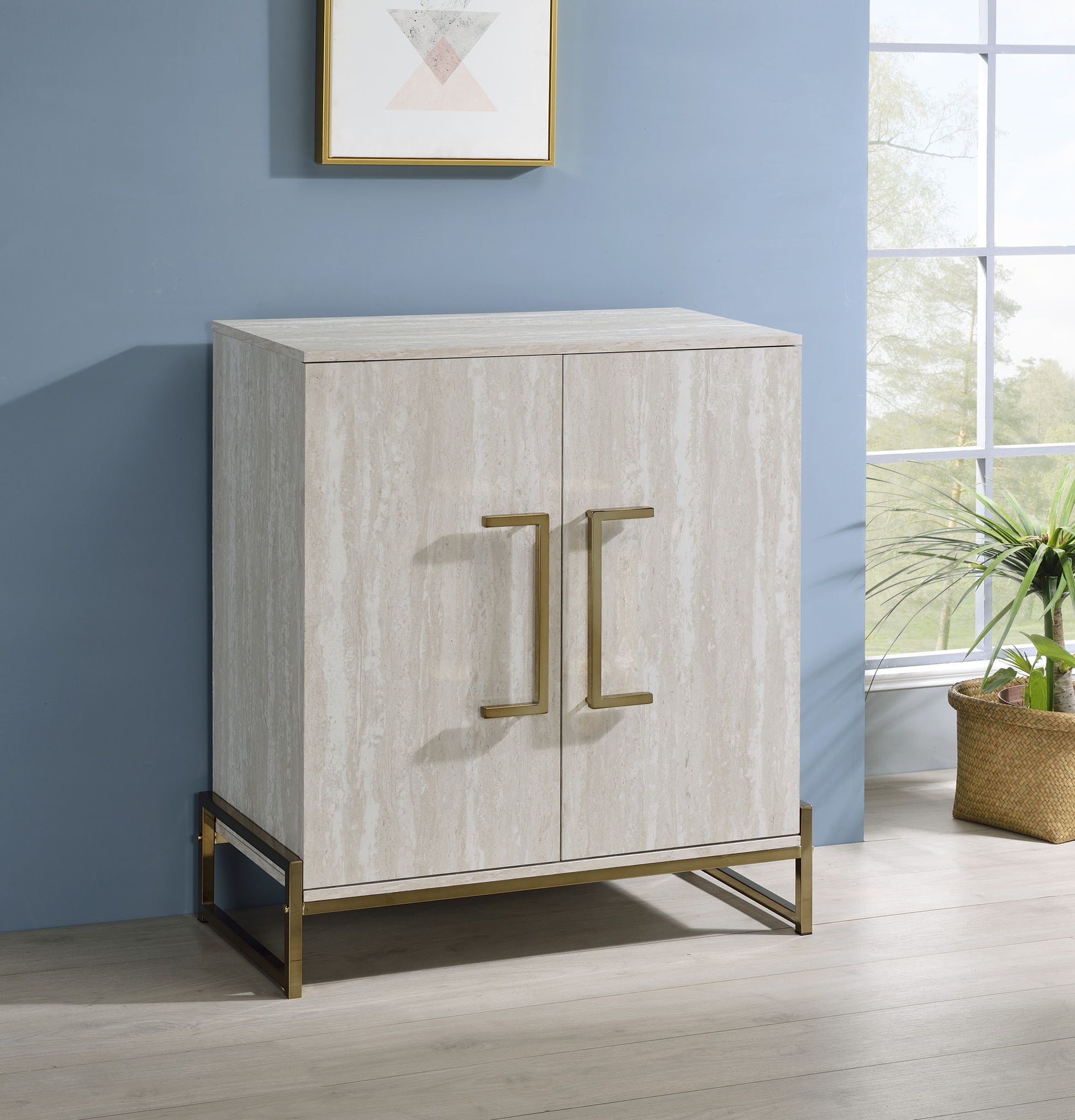 Larkin - Faux Marble Wine Cabinet - Pearl Silver - Hornell Furniture Outlet