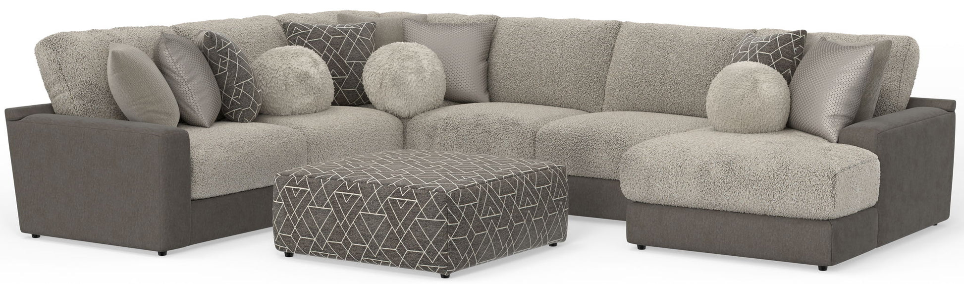 Canyon - 4 Piece Sectional With Cuddler Seat Cushions, Included Accent Pillows And Cocktail Ottoman (Right Side Facing Chaise) - Umber - Hornell Furniture Outlet