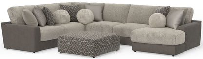 Canyon - 4 Piece Sectional With Cuddler Seat Cushions, Included Accent Pillows And Cocktail Ottoman (Right Side Facing Chaise) - Umber - Hornell Furniture Outlet