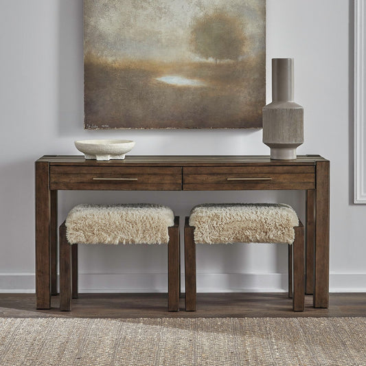 Broadmore - 3 Piece Table Set (1 Console Table 2 Console Stools) - Brown - Hornell Furniture Outlet