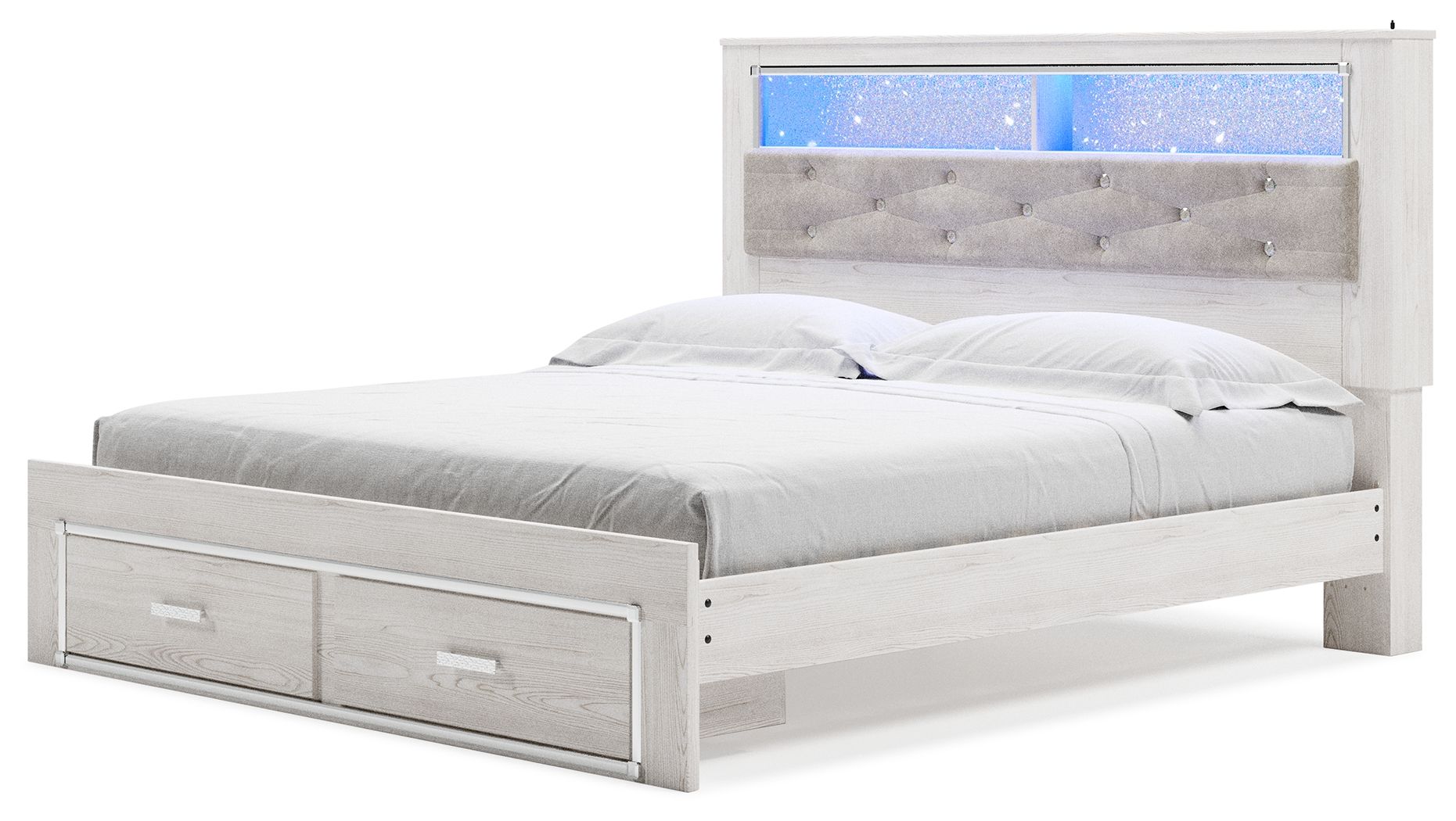 Altyra - White - King Upholstered Bookcase Bed With Storage - Hornell Furniture Outlet