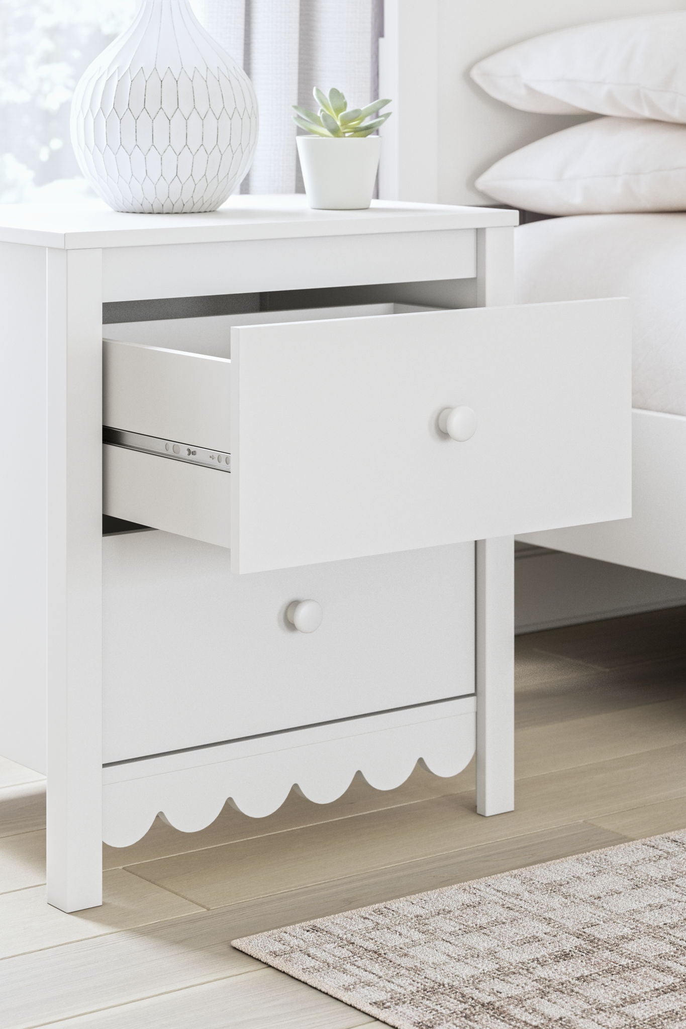 Hallityn - White - Two Drawer Night Stand - Hornell Furniture Outlet