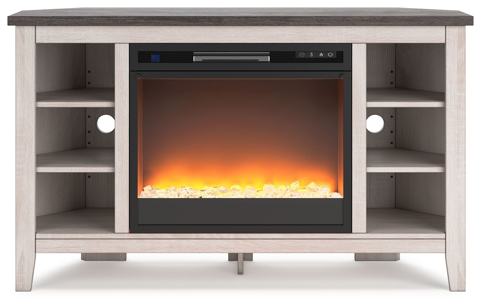 Dorrinson - Corner TV Stand With Fireplace Insert - Hornell Furniture Outlet