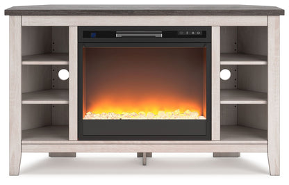 Dorrinson - Corner TV Stand With Fireplace Insert - Hornell Furniture Outlet