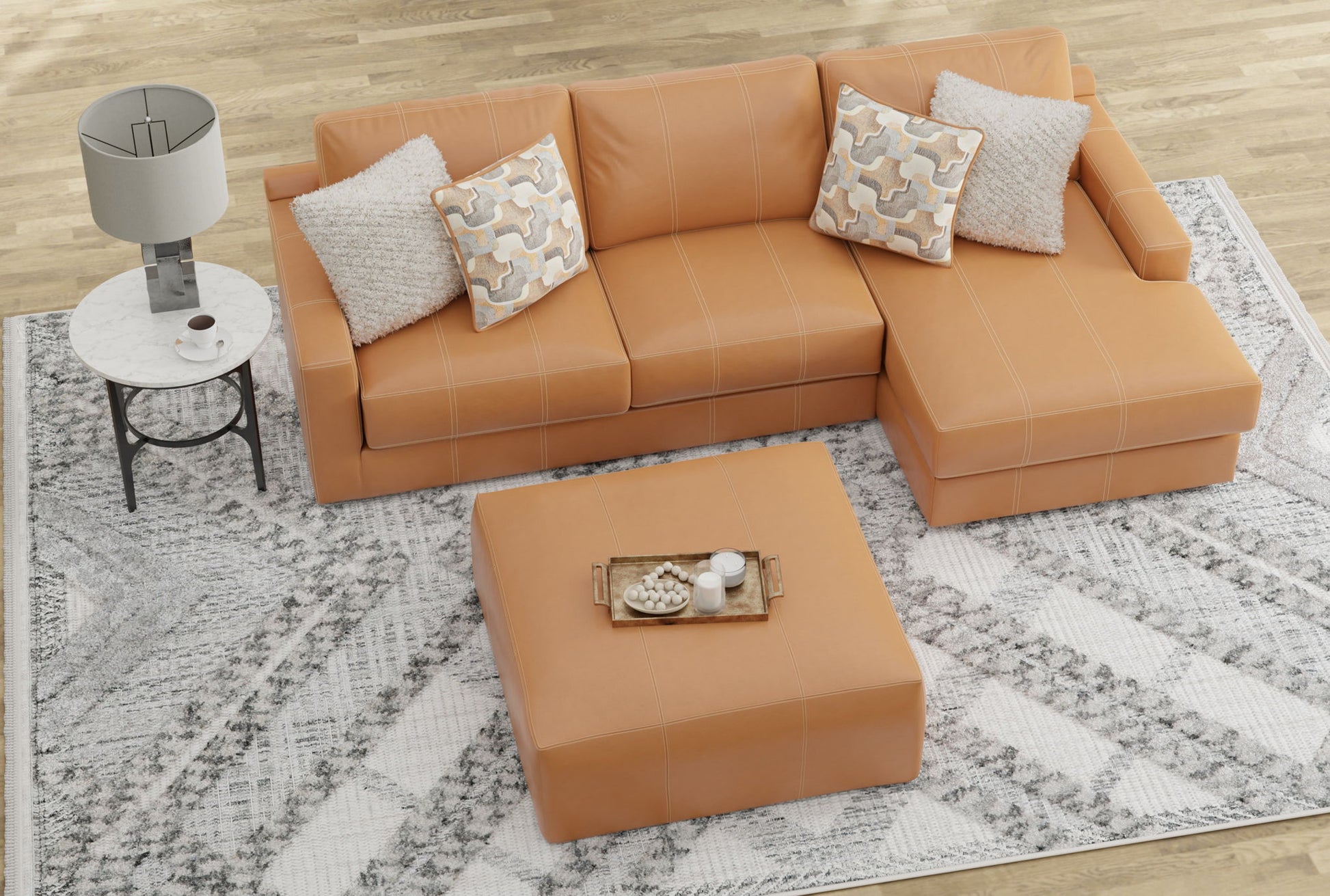Minori - Italian Leather Sofa / Chaise And Cocktail Ottoman - Hornell Furniture Outlet