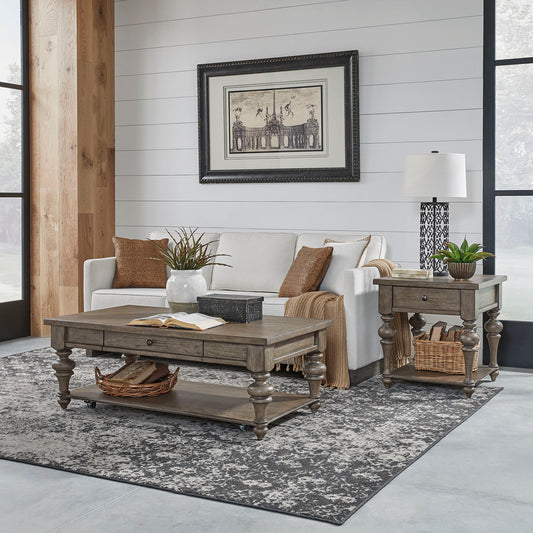 Americana Farmhouse - 3 Piece Table Set (1 Cocktail 2 End Tables) - Light Brown - Hornell Furniture Outlet