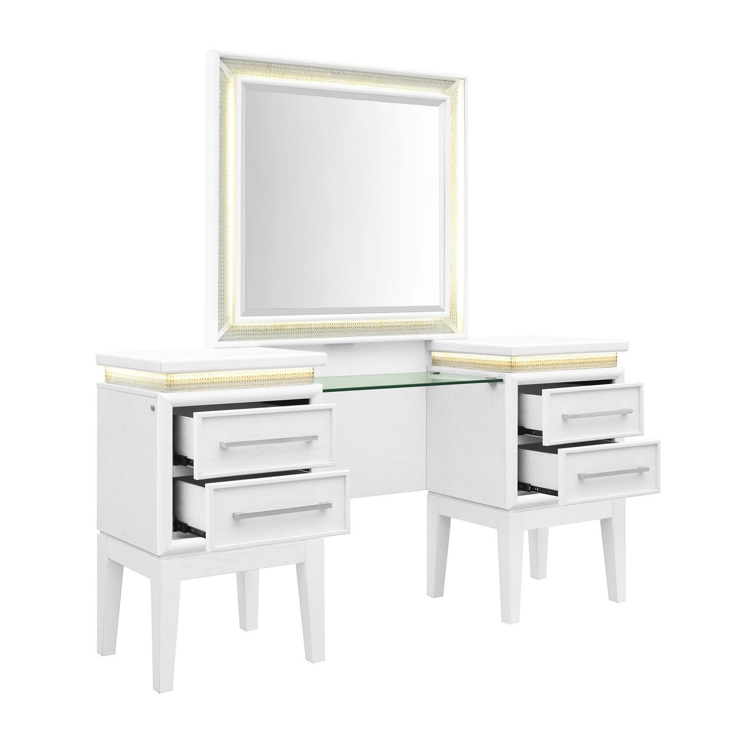 Reflections - Vanity Desk - Pearl White & Rhinestone - Hornell Furniture Outlet