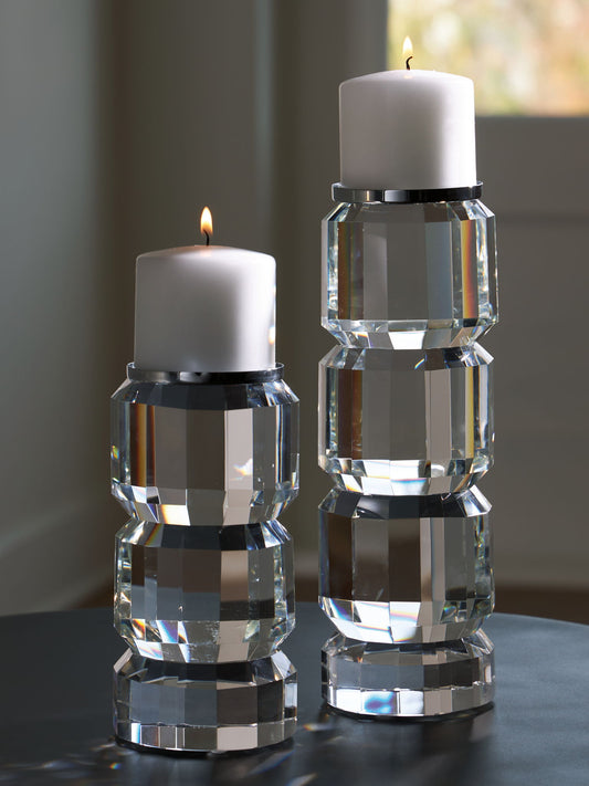Brentley - Clear / Silver Finish - Candle Holder Set (Set of 2) - Hornell Furniture Outlet