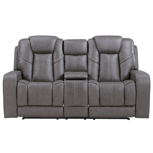 Daniel - Triple Power Leather Theater Loveseat - Gray - Hornell Furniture Outlet
