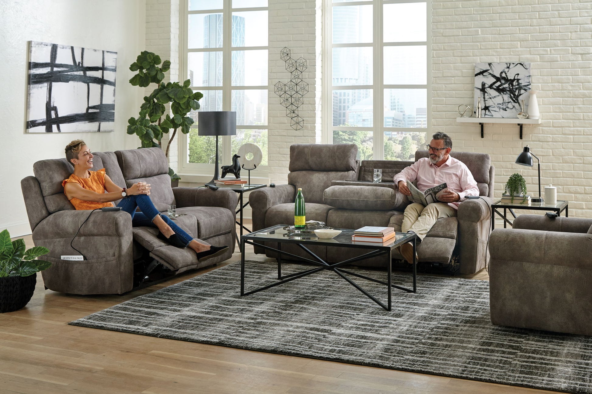 Tranquility - Power Headrest Power Lay Flat Reclining Cons Loveseat With CR3 Heat / Massage / Lumbar - Pewter - Hornell Furniture Outlet
