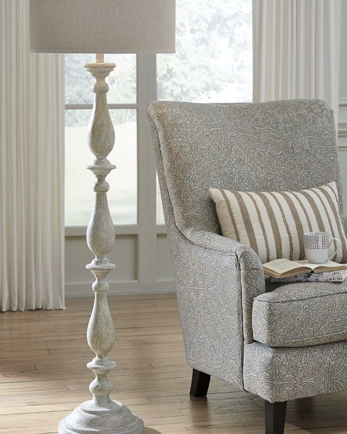 Bernadate - Whitewash - Poly Floor Lamp - Hornell Furniture Outlet