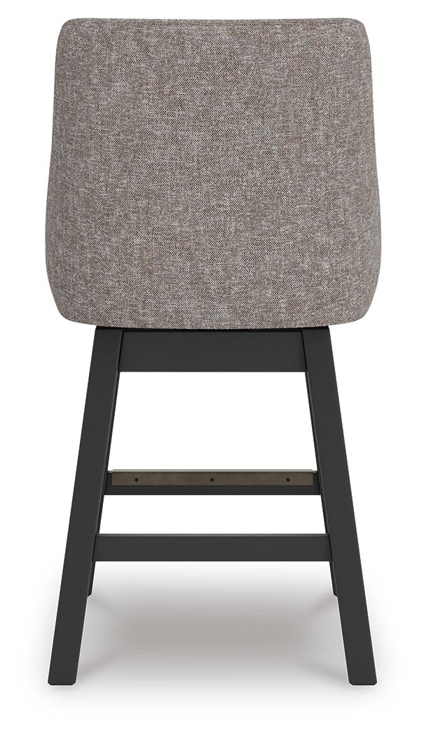 Neymorton - Upholstered Swivel Barstool (Set of 2) - Dark Grayish Brown - Hornell Furniture Outlet