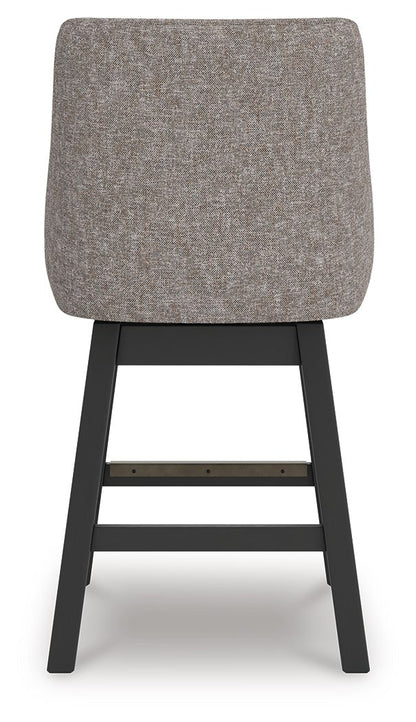 Neymorton - Upholstered Swivel Barstool (Set of 2) - Dark Grayish Brown - Hornell Furniture Outlet