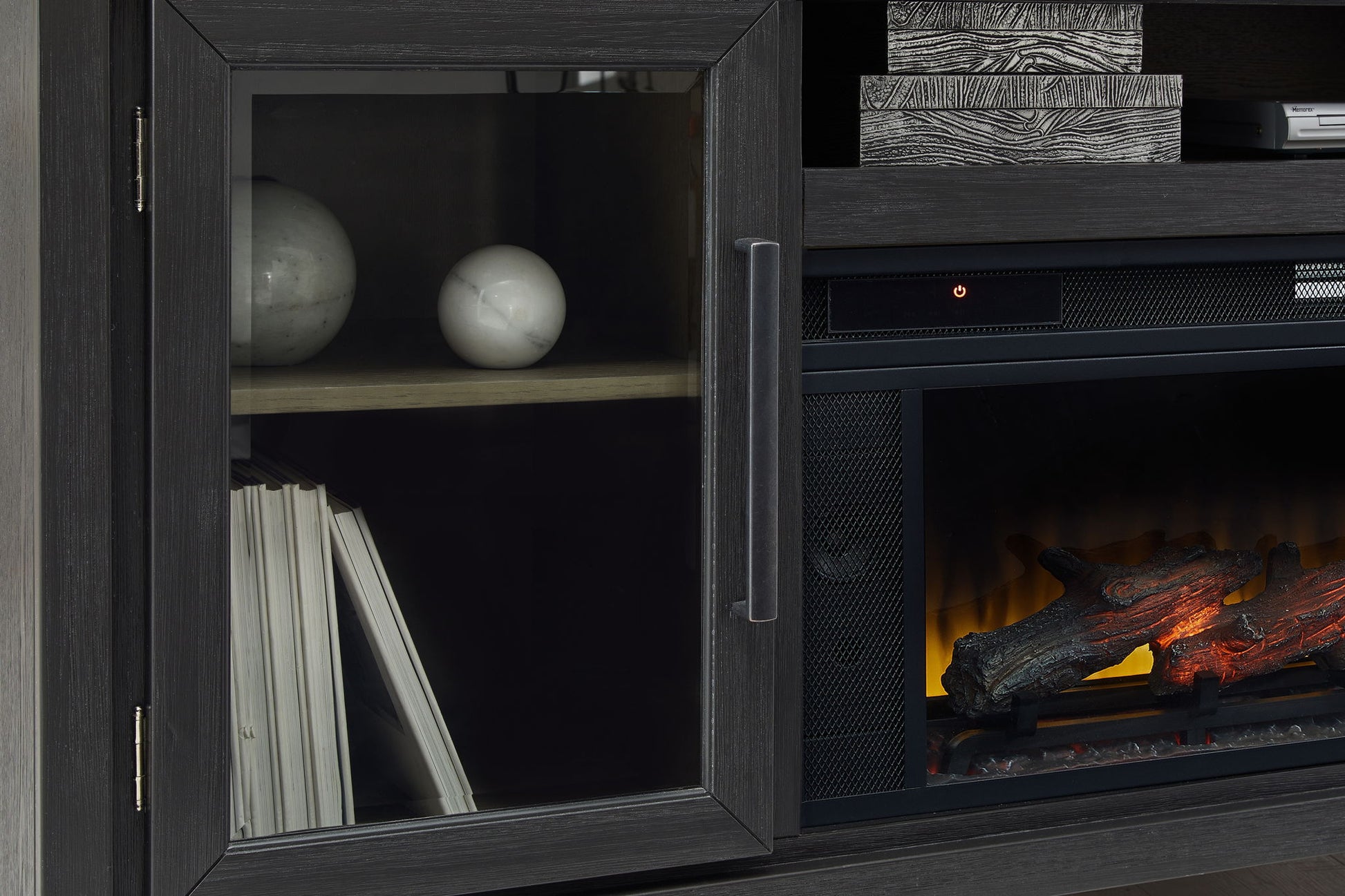 Foyland - Black / Brown - 83" TV Stand With Electric Infrared Fireplace Insert - Hornell Furniture Outlet