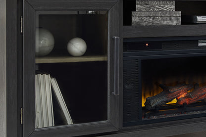 Foyland - Black / Brown - 83" TV Stand With Electric Infrared Fireplace Insert - Hornell Furniture Outlet