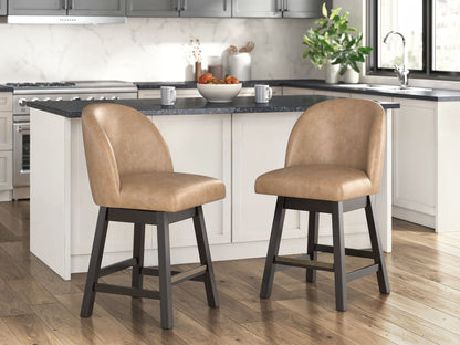 Neymorton - Upholstered Swivel Faux Leather Barstool (Set of 2) - Dark Grayish Brown - Hornell Furniture Outlet