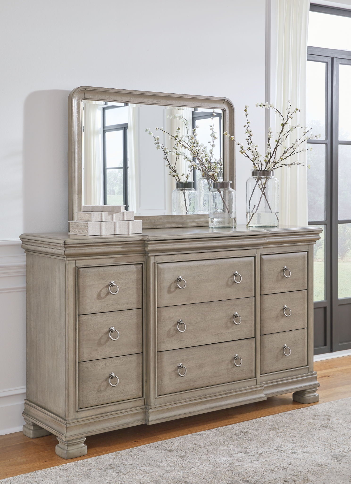 Lexorne - Gray - Dresser And Mirror - Hornell Furniture Outlet