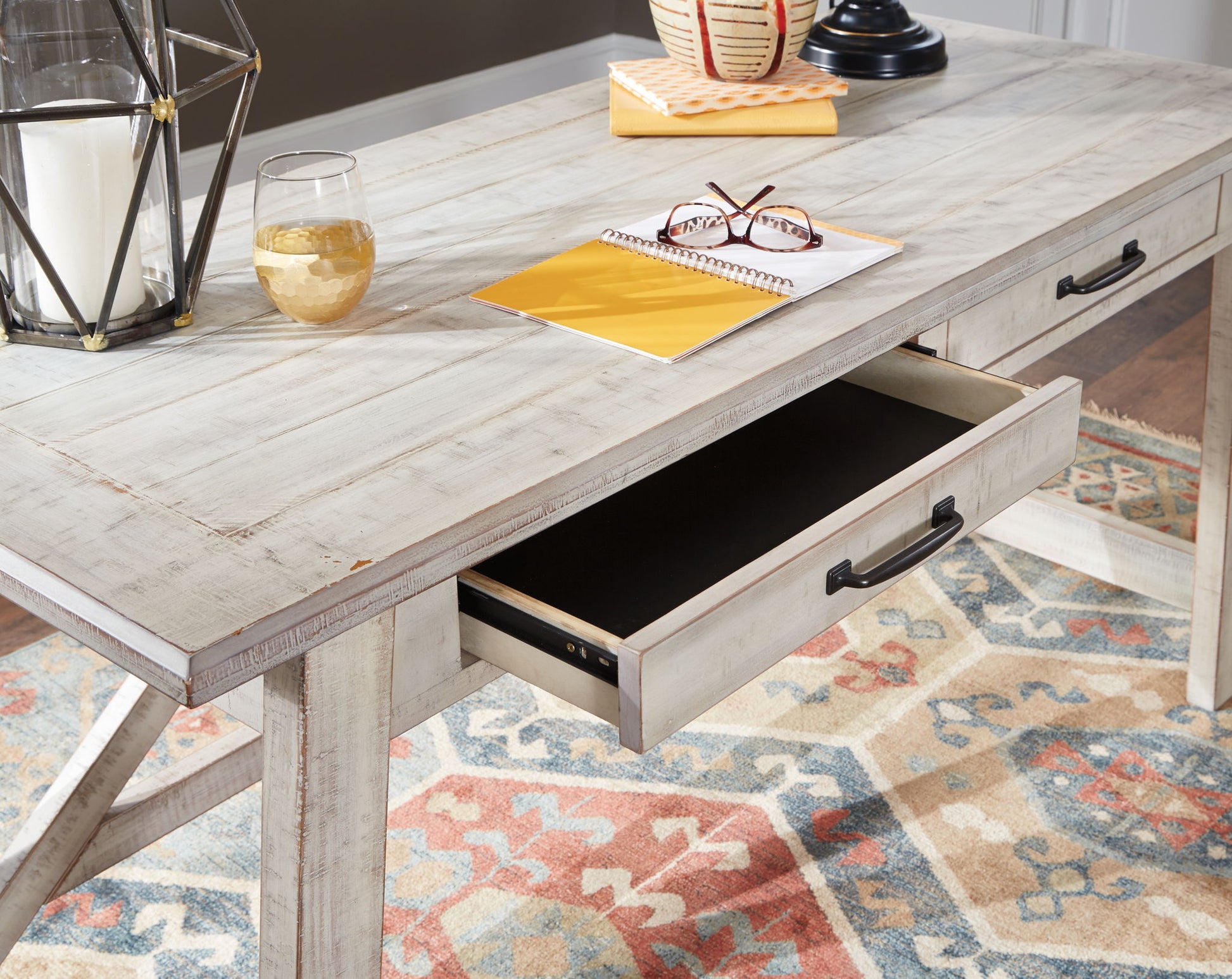 Carynhurst - Whitewash - Home Office Large Leg Desk - Hornell Furniture Outlet
