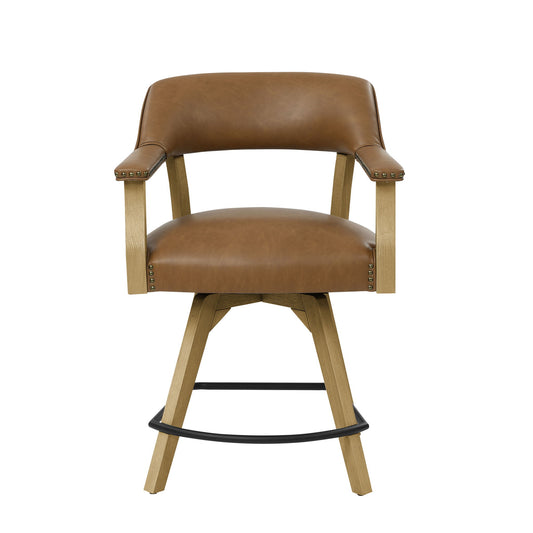 Rylie - Swivel Vegan Leather Counter Chair - Camel - Hornell Furniture Outlet