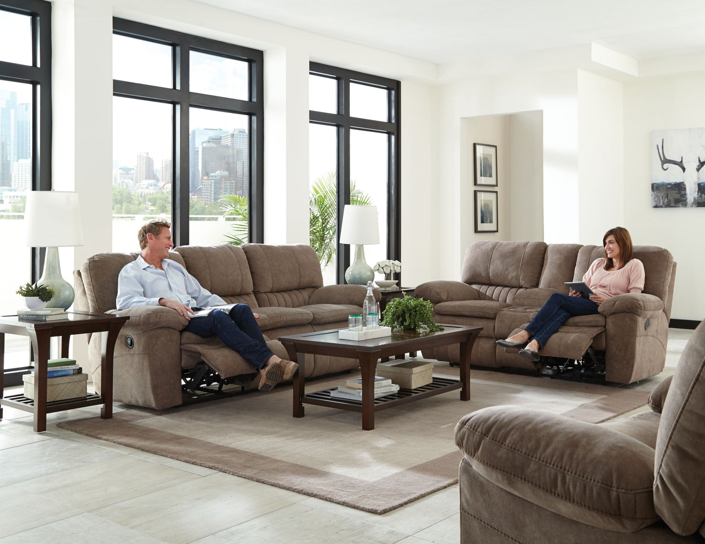 Reyes - Lay Flat Reclining Console Loveseat With Storage & Cupholders - Hornell Furniture Outlet