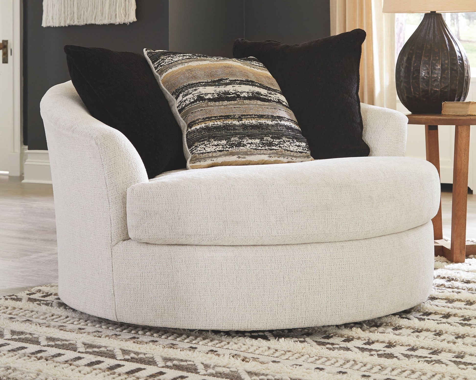 Cambri - Snow - Oversized Round Swivel Chair - Hornell Furniture Outlet