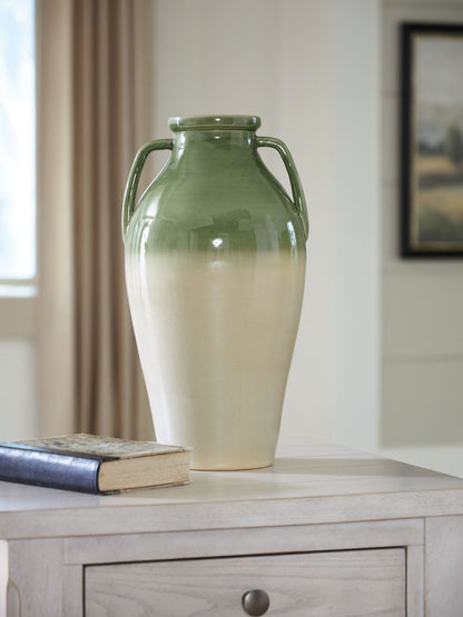 Andorbury - Vase - Green / Beige - Hornell Furniture Outlet