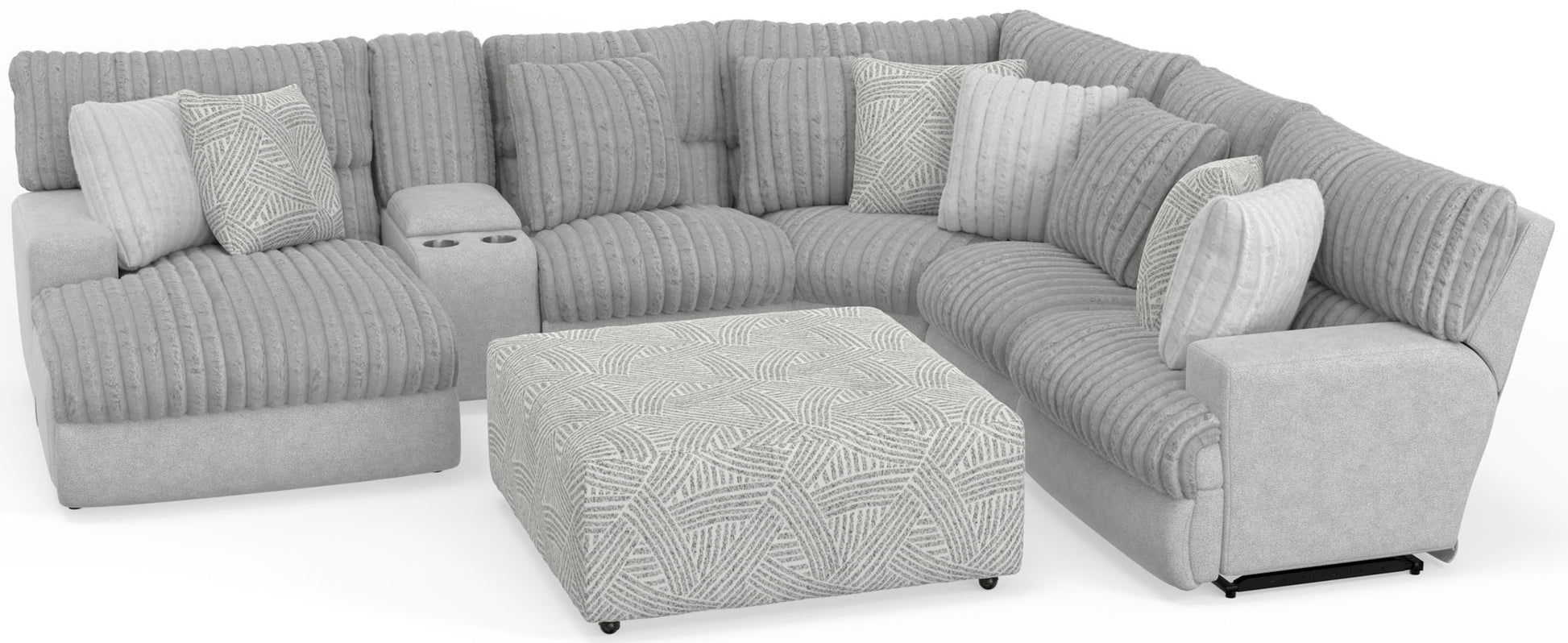 Abraxas - 6 Piece Power Reclining Sectional With Lay - Back Chaise, 2 Reclining Seats, And Included Cocktail Ottoman (LSF Chaise) - Moonstruck - Hornell Furniture Outlet
