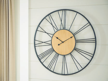 Brockett - Wall Clock - Black / Natural - Hornell Furniture Outlet