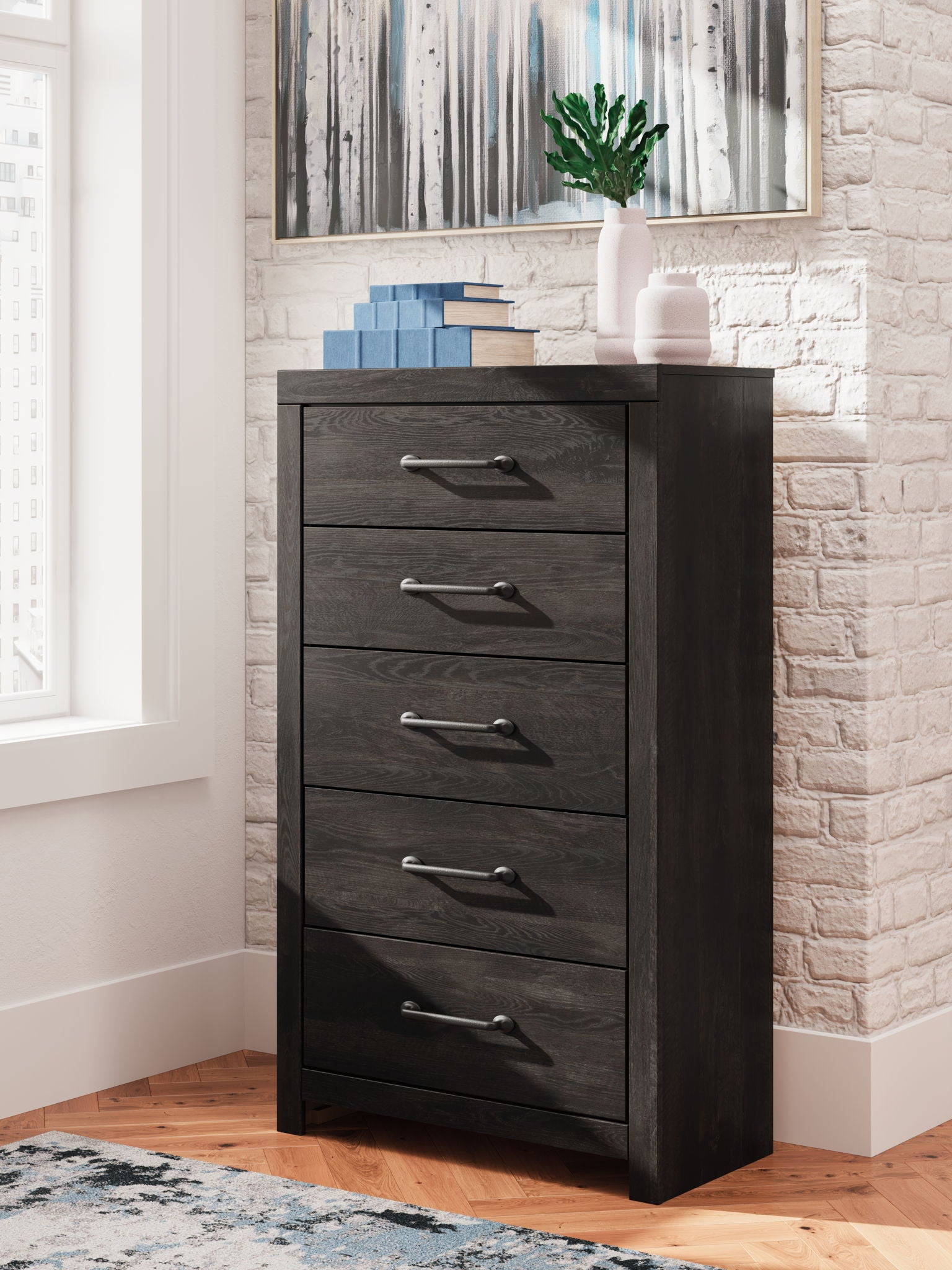 Hollivern - Dark Gray - Five Drawer Chest - Hornell Furniture Outlet