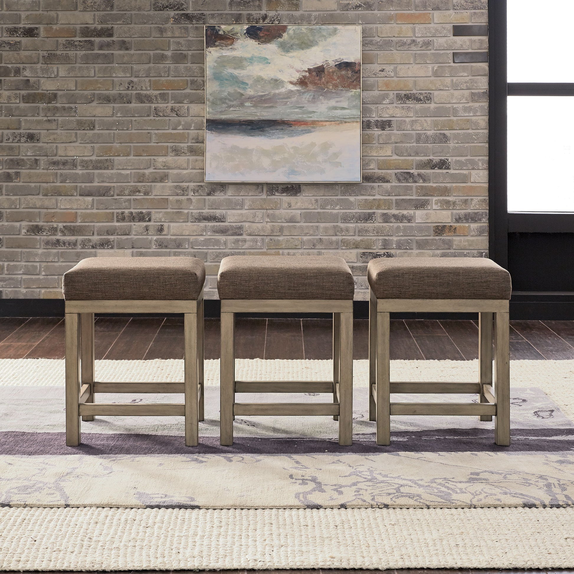 Sun Valley - 3 Piece Upholstered Console Stools Set - Light Brown - Hornell Furniture Outlet