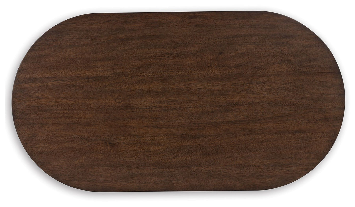 Korestone - Dark Brown - Oval Cocktail Table - Hornell Furniture Outlet