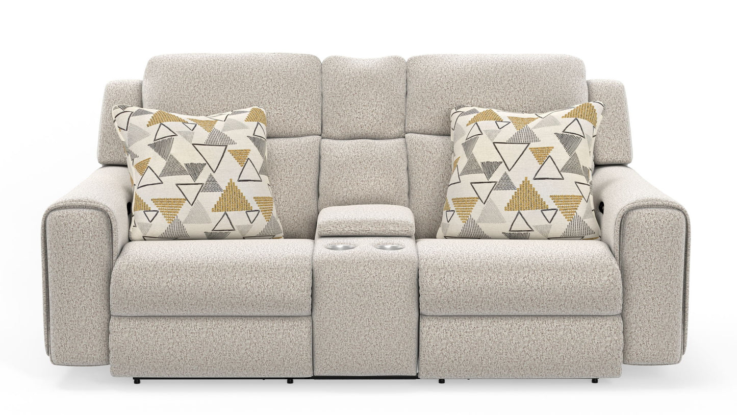 Micah - Power Headrest Power Deep Seat Reclining Console Loveseat - Oatmeal - Hornell Furniture Outlet