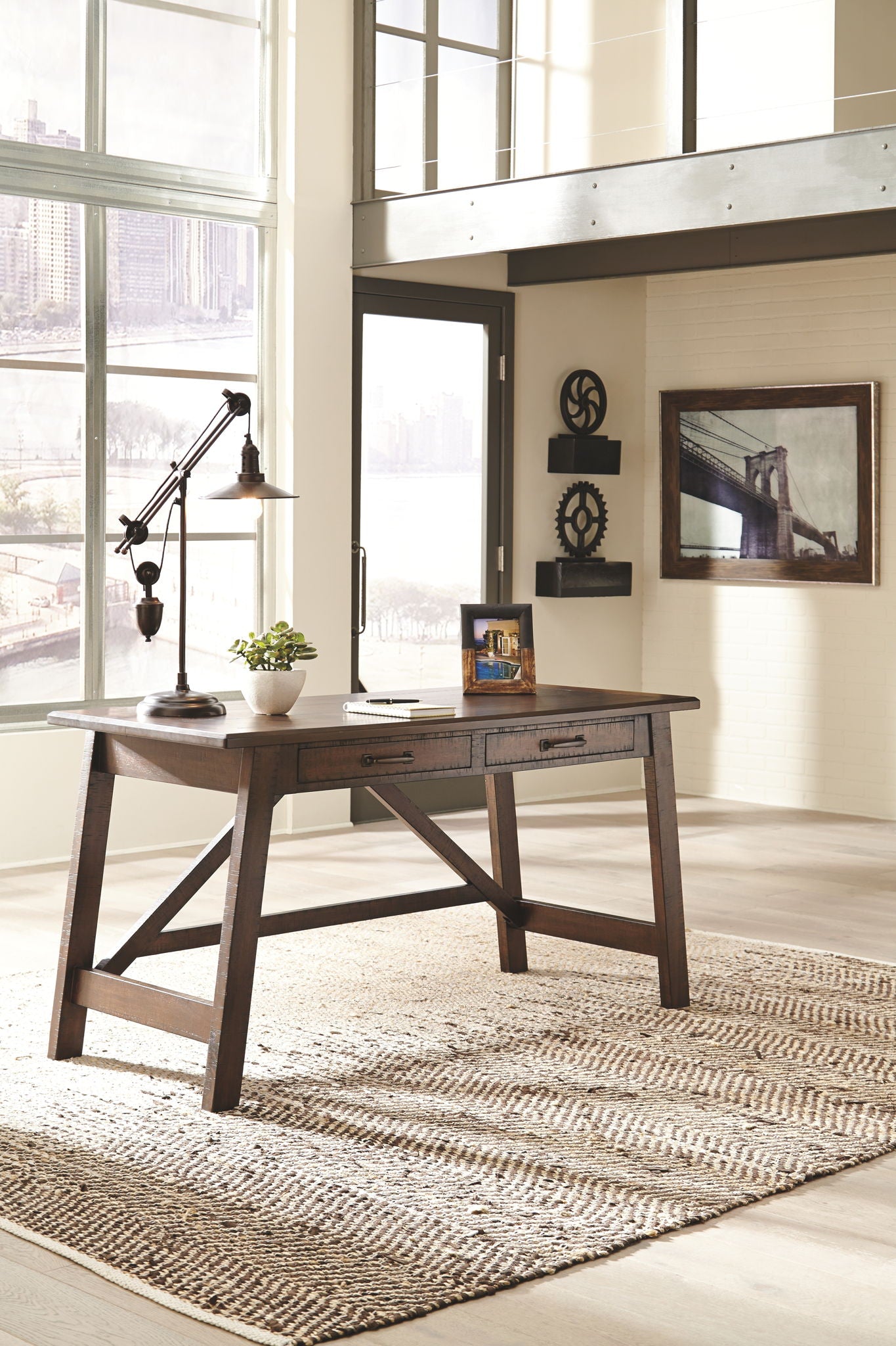 Baldridge - Rustic Brown - Home Office Large Leg Desk - Hornell Furniture Outlet